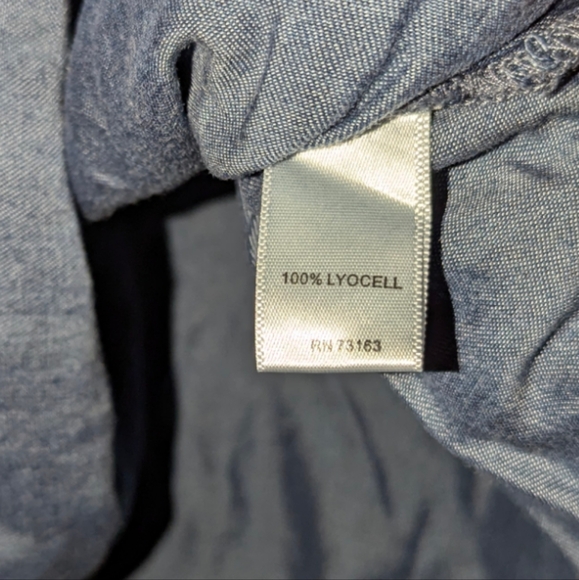 Neiman Marcus Lace Up Pull Tab Sleeve Tencel Collared Denim Chambray Mini Dress - Picture 7 of 8